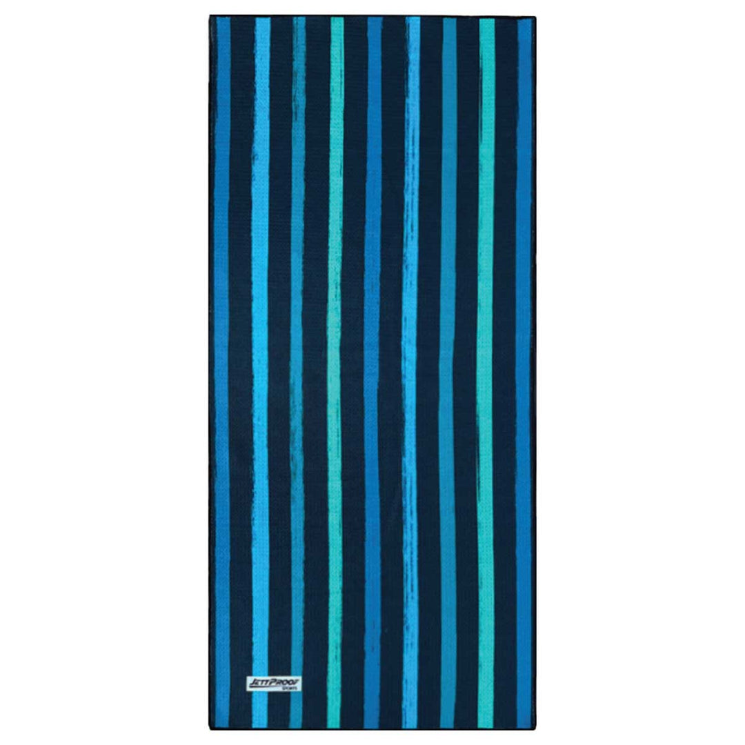 Beautiful teal green and blue striped with Black gym towel made from recycled materials