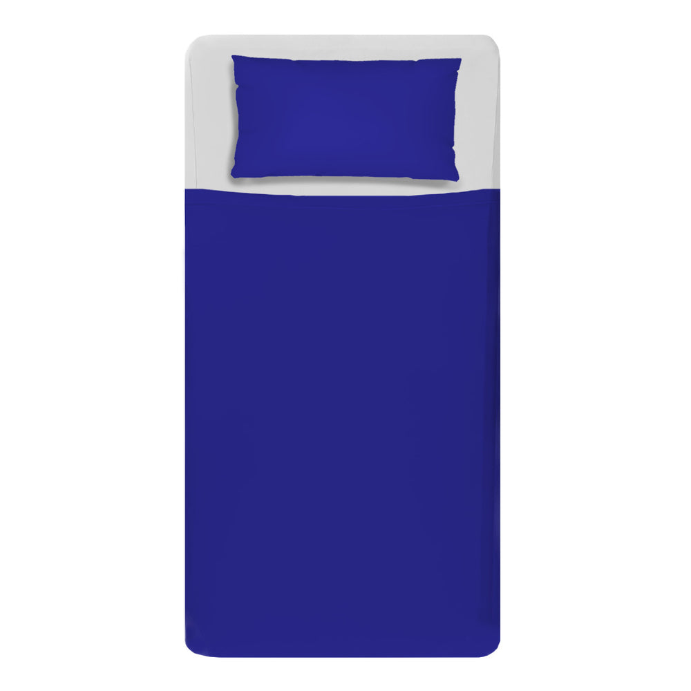 Made bed mattress image with sensory white fitted sheets and Royal Blue compression sheets