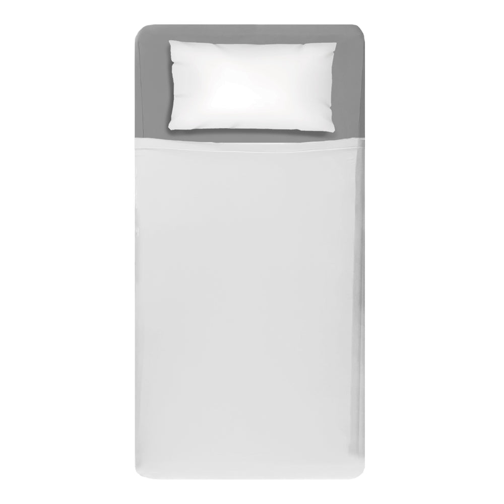 Made bed mattress image with sensory Gray fitted sheets and white compression sheets